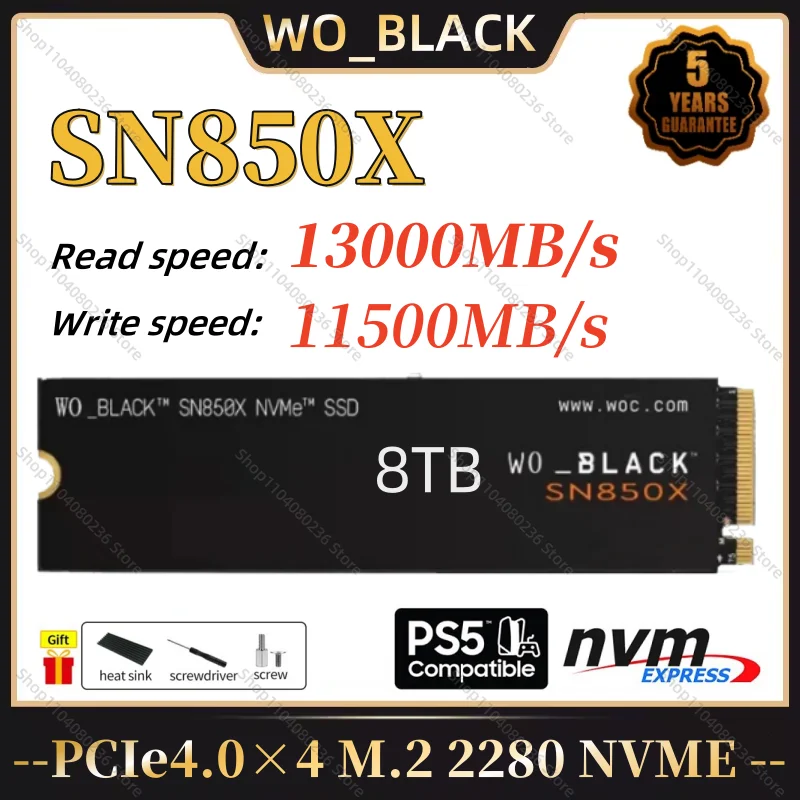 

2024 New SN850X SSD M.2 2280 8TB 4TB 2TB 1TB PCIe 5.0 X4 Internal Solid State Hard Drive for PS4 PS5 Laptop Desktop MLC PC Game