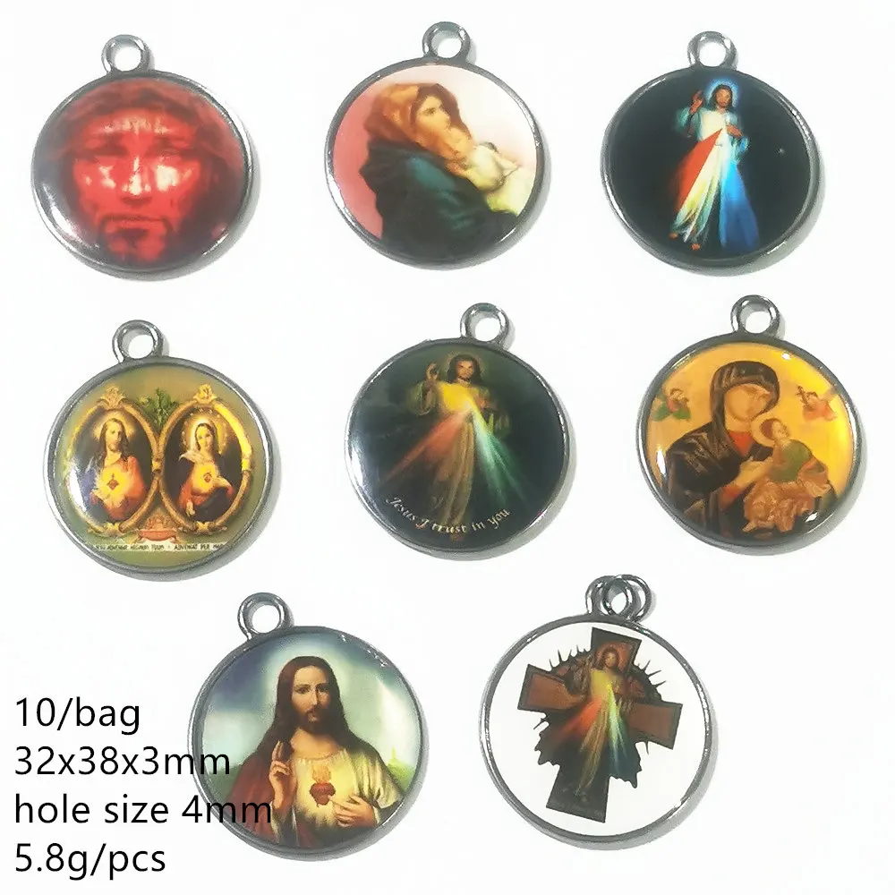 23Style Catholic Religious Church Medals Saints Resin Enamel Wholesale Silver Findings two-sided Crosses Pendants Charms Cross