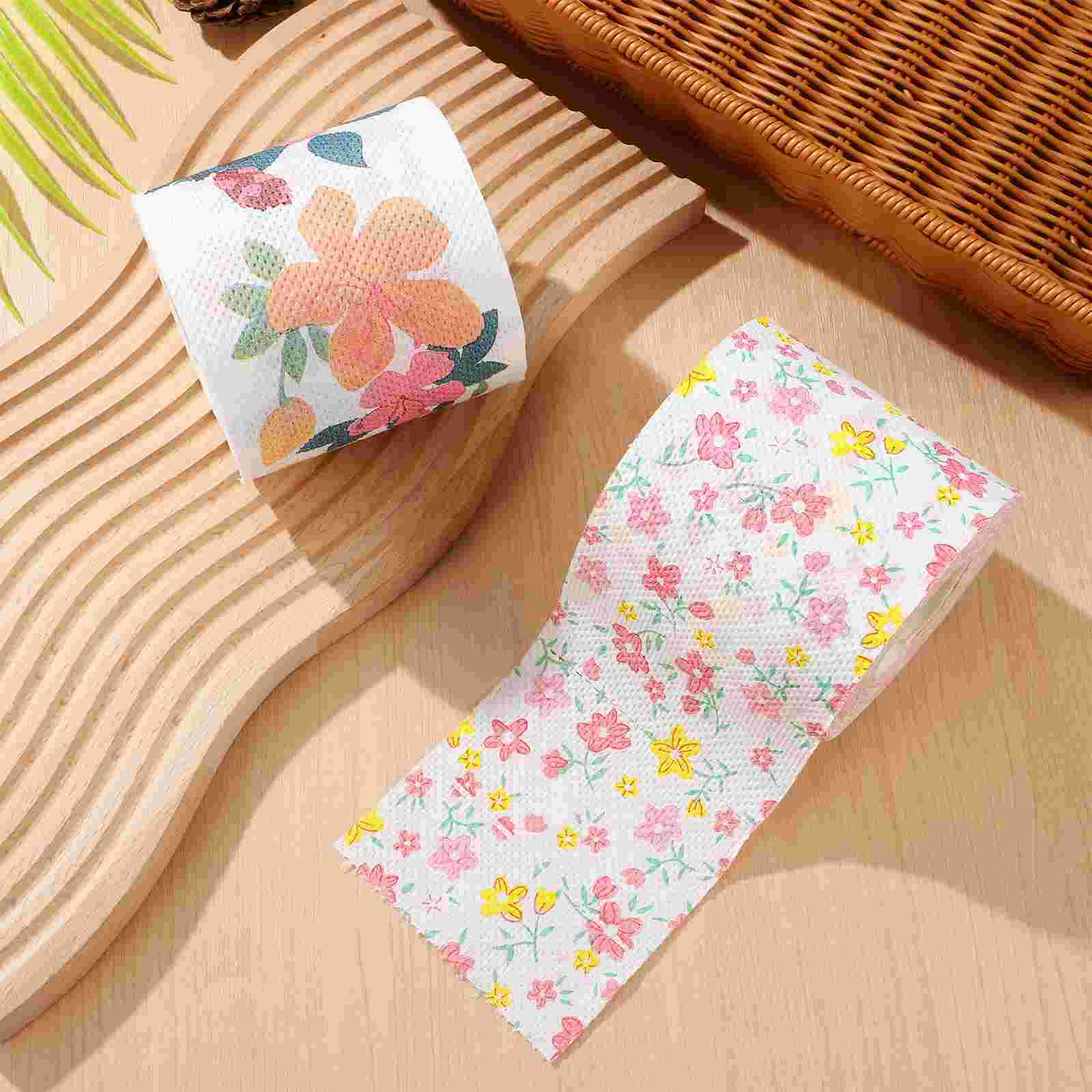 2 Rolls Printed Paper Office Toilet Floral Flower Printing Patterned House 100% Pure Wood Pulp