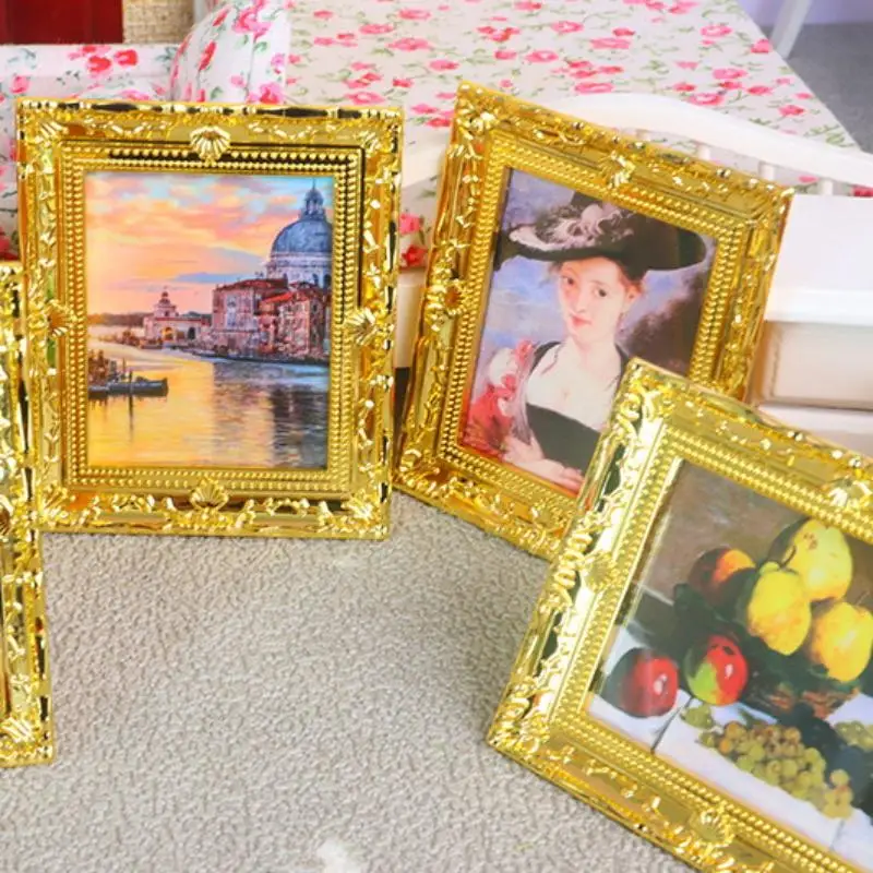 1Pcs Doll House Wall Mural Ornaments 1:12 Scale Dollhouse Oil Painting Vintage Character Landscape Picture Mini Photo Frame