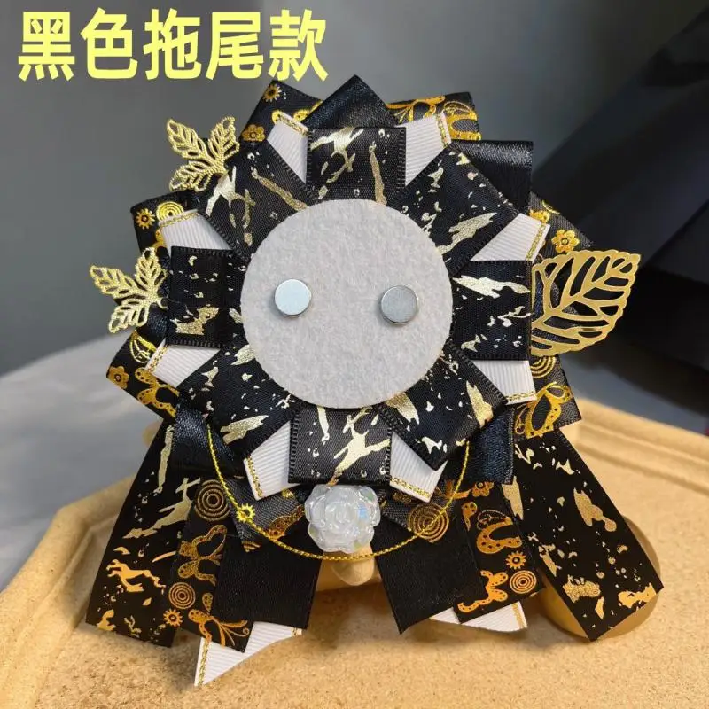 

black luxury ribbon Badge Rosette Metal leaf Tail Ribbon Award fill ita bag Accessories Decoration quadratic element Girl decor