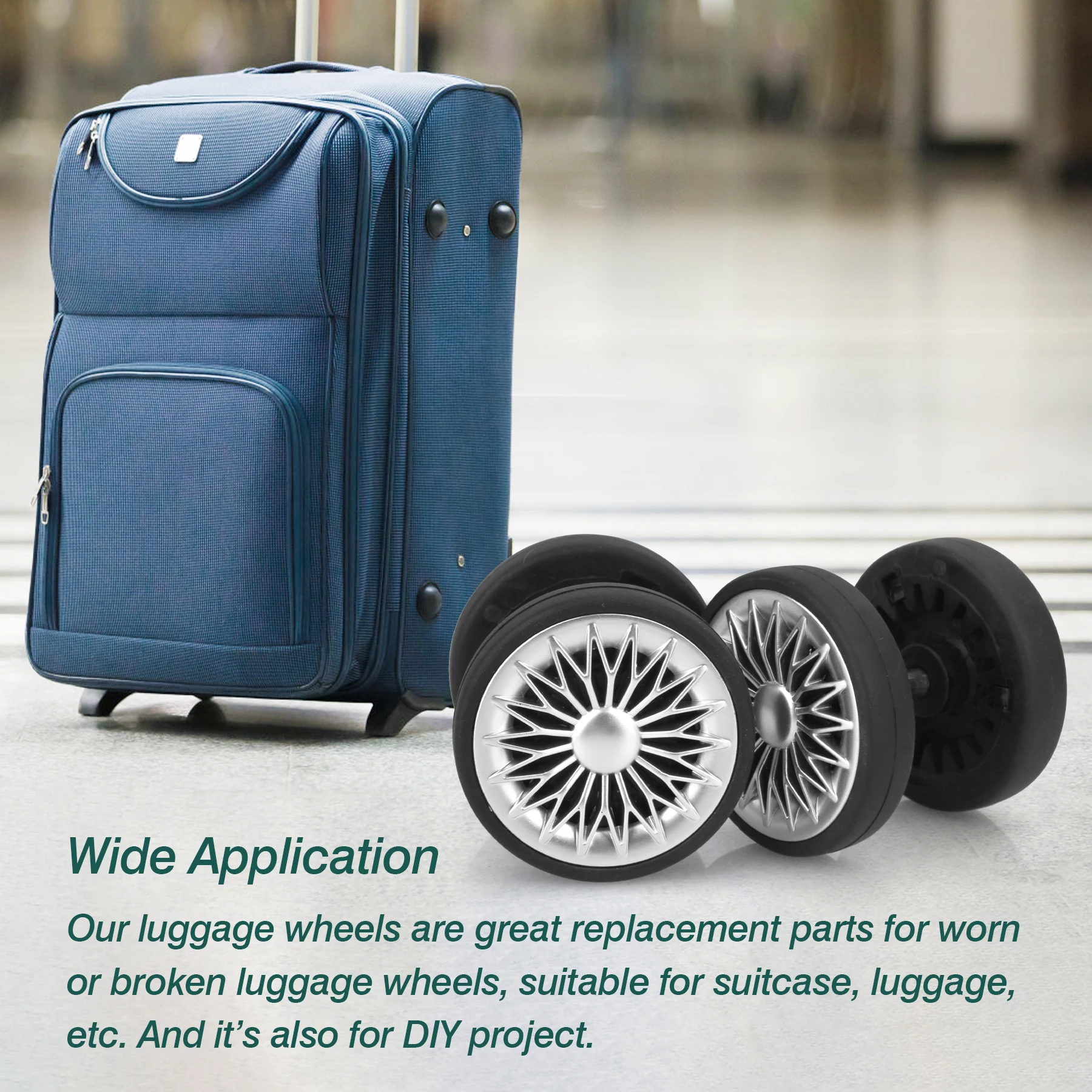 8pcs Silver Luggage Wheel Replacement with Screw Travel Suitcase Wheel Replacement Suitcase Parts 55mm Axles Caster Repair Kit