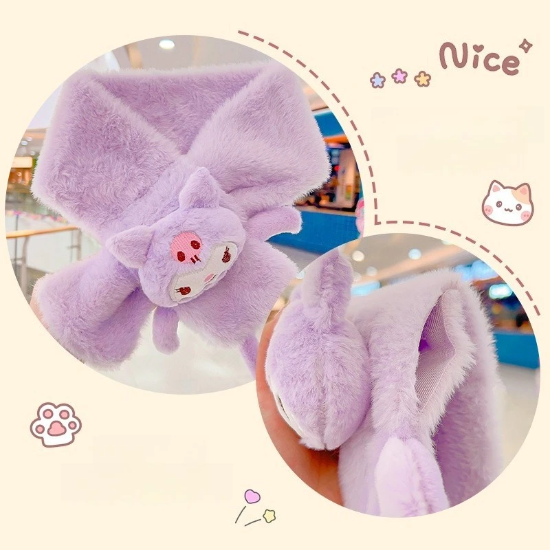 وشاح أطفال من مينيسو سانريو لطيف للغاية ولطيف فتاة ناعمة ودبقة بالإضافة إلى وشاح عصري برسوم كرتونية سميكة مخملية