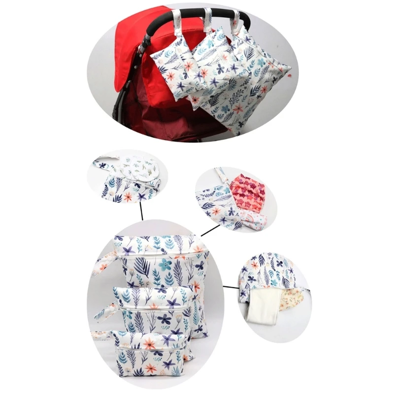 3Pcs Diaper Bag Sanitary Pad Storage Bag Portable Reusable Hanging Wet Bags for Strollers Bedside