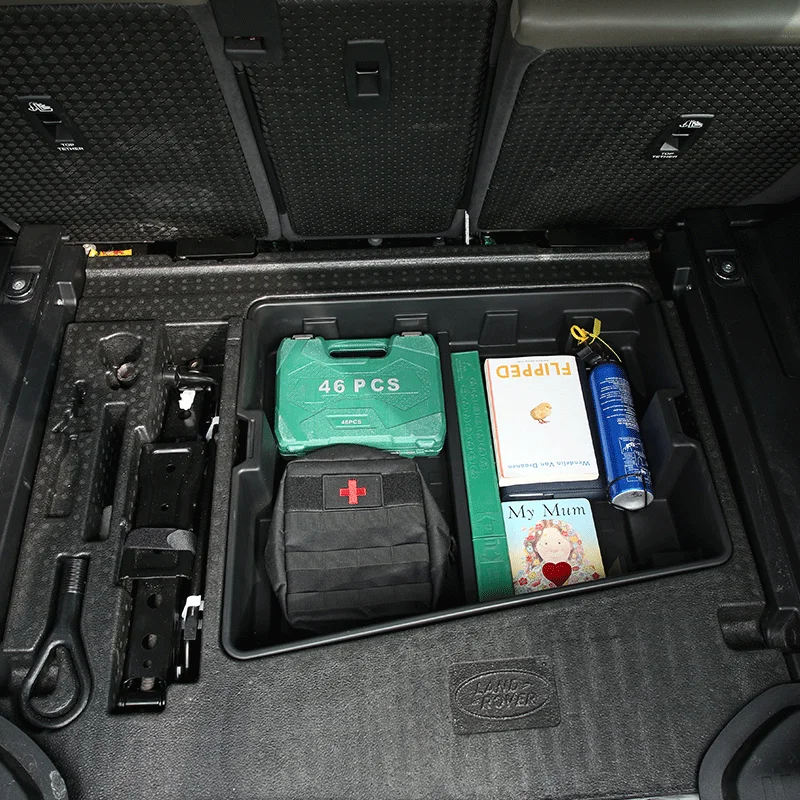 

For 2020-2022 Land Rover Defender110 Black ABS Car Trunk Bottom Storage Box Multifunctional Storage Box Car Interior Accessories