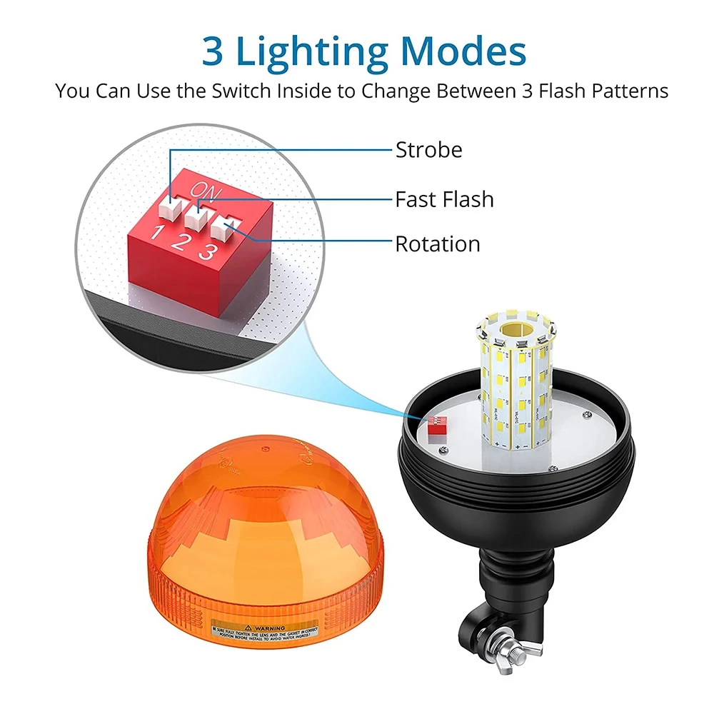 LED Beacon Light Warning Roof Strobe Rotating Flashing Amber Emergency Lamp for Kubota Tractor Trailer Boat John Deere Case IH