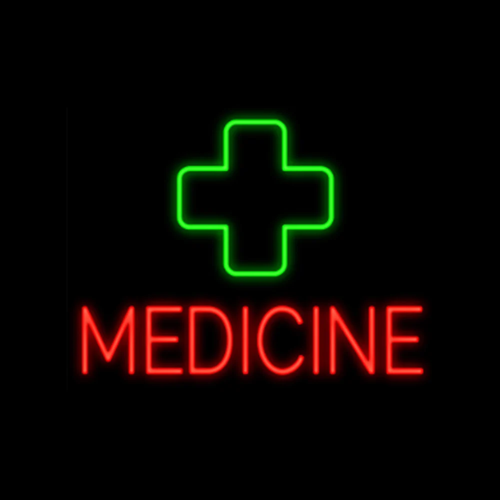 

MEDICINE Cross Logo Care Clinic Hospital Store Custom Handcraft Real Glass Tube Advertise Decor Display Neon Sign Light 24"X20"