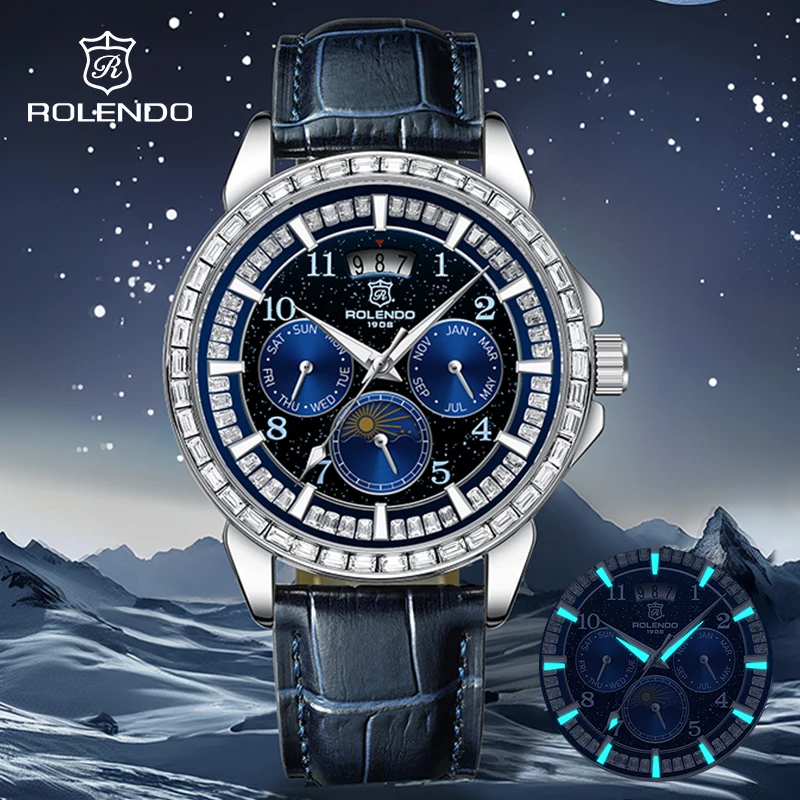 

ROLENDO мужские автоматические механические часы 42 мм из нержавеющей стали с сапфировым стеклом и светящейся датой 30 м водонепроницаемые роскошные часы