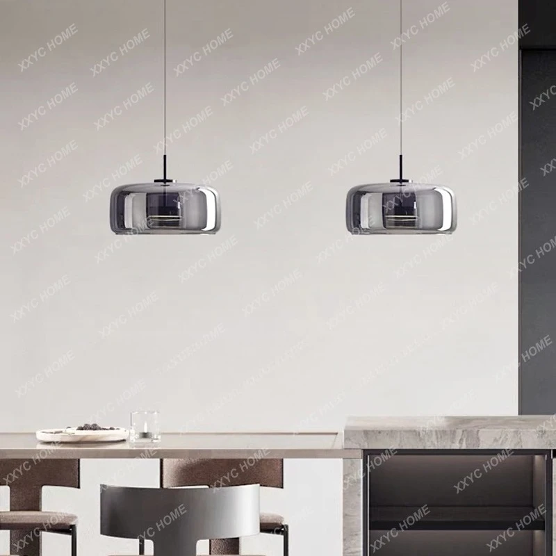 

New minimalist restaurant glass chandelier bar counter study Nordic style advanced gray design bedroom bedside chandelier