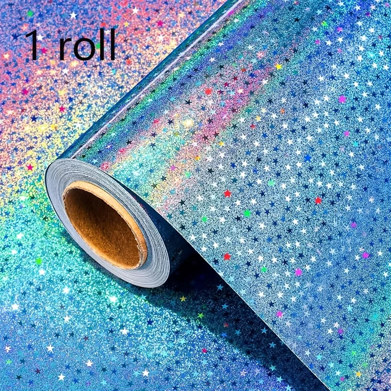 Blaues Farbverlauf-Stern-Geschenkpapier, Holografischer Stern. Für Geburtstage, Abschlussfeiern, Hochzeiten, Babypartys und Themenpartys – Detail 2