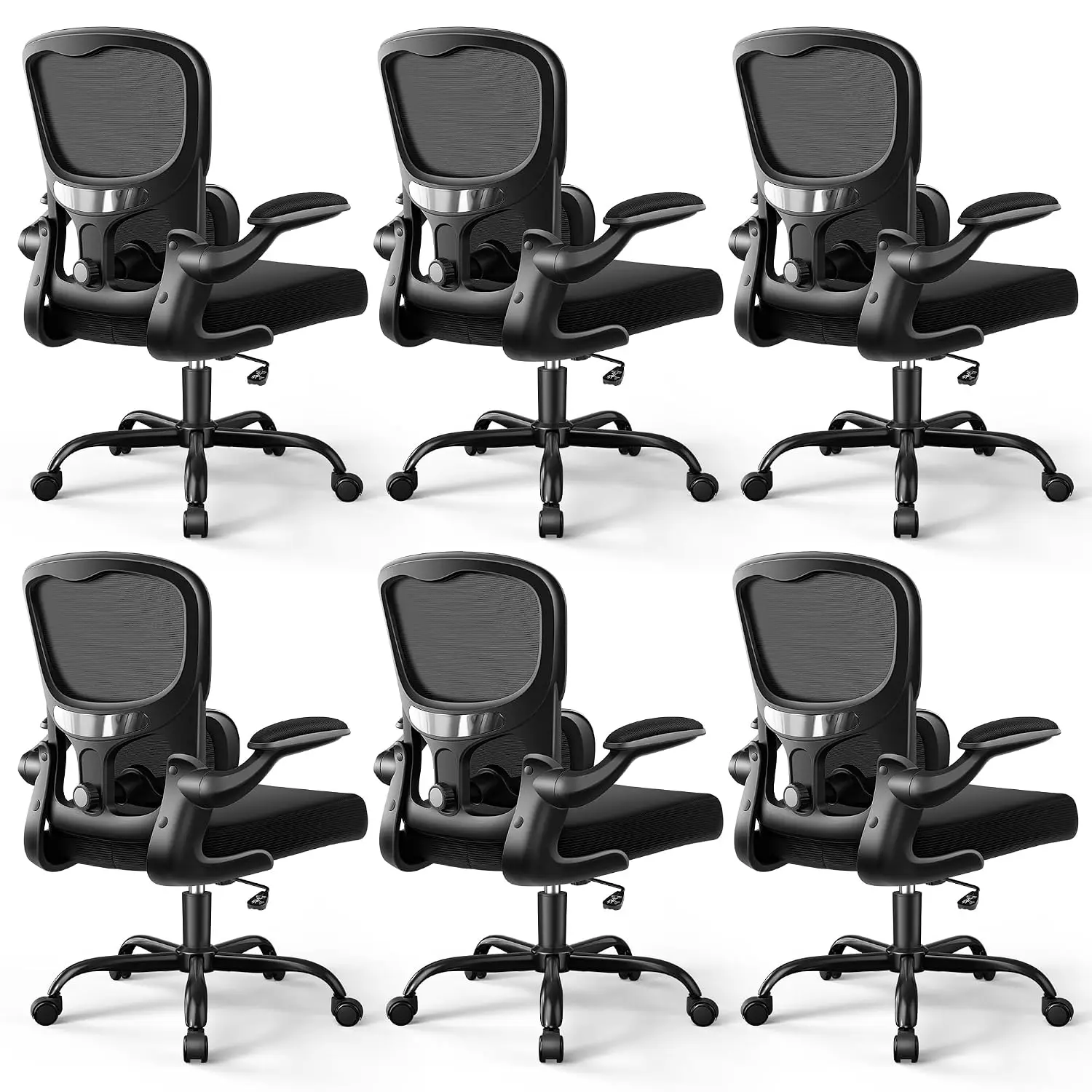 Ergonomic Mesh Office Chair Adjustable Lumbar Support Flip-up Armrest Home Office 300lbs 6Pack, Customized