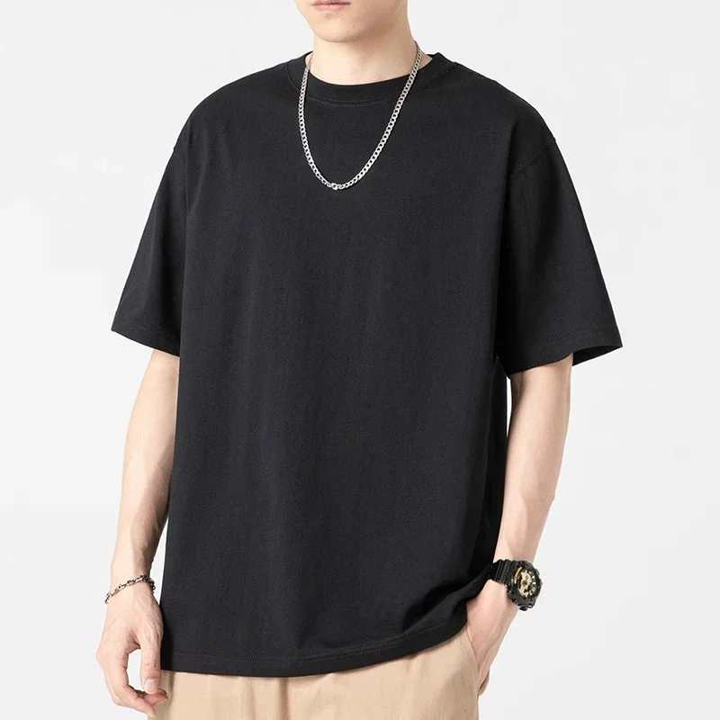 

Мужские футболки 2025 года, летние, 100% хлопок, повседневные, с коротким рукавом, оверсайз, с круглым вырезом, для пар, спортивные, базовые футболки