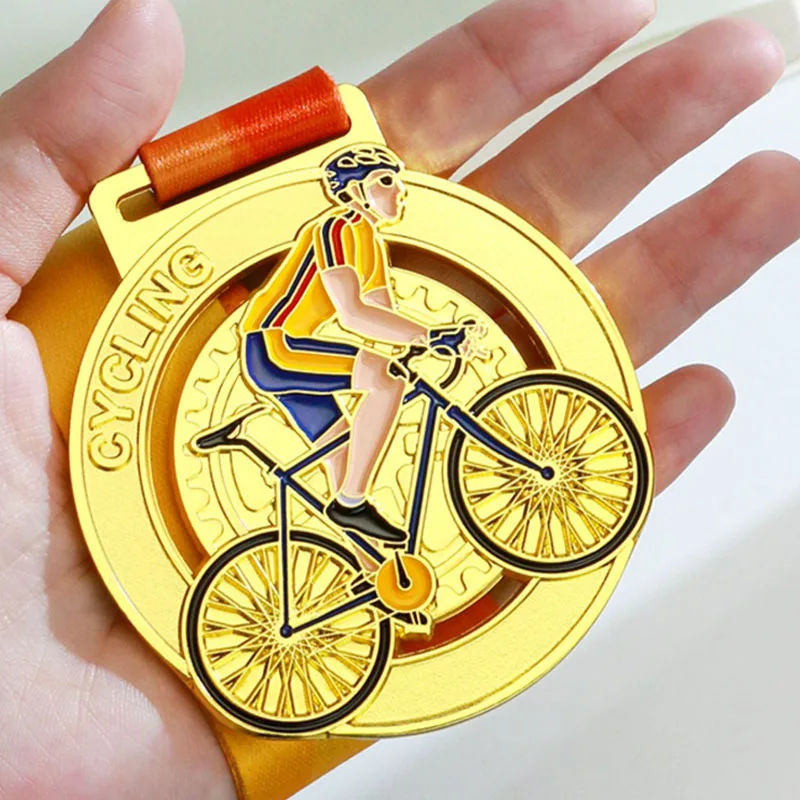 Customized Metal Medal For Cycling Competition Gold, Silver, Bronze Honor Team School Activity Home Decoration Neck Hanging, 1Pc