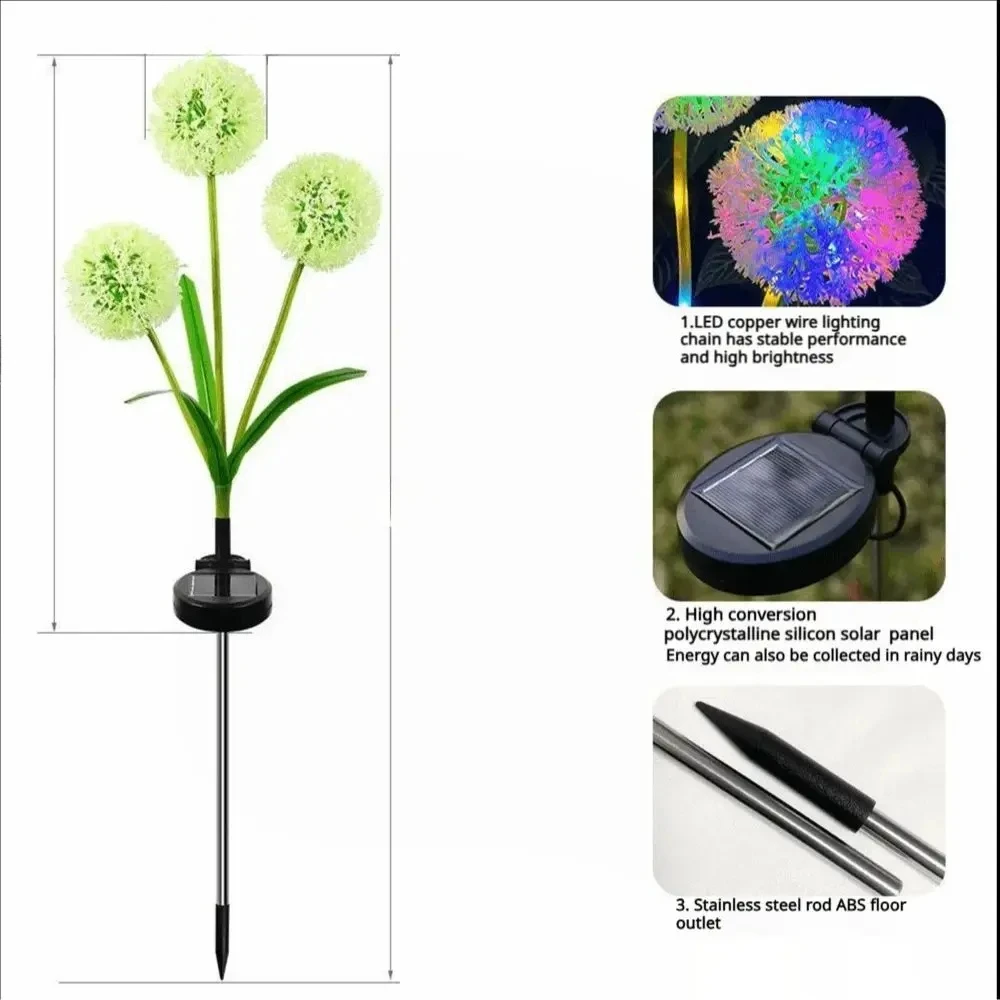Solar-Powered Dandelion Garden Lights - Auto On/Off Color Changing LED Stake Lights for Yard Pathway & Patio Decoration