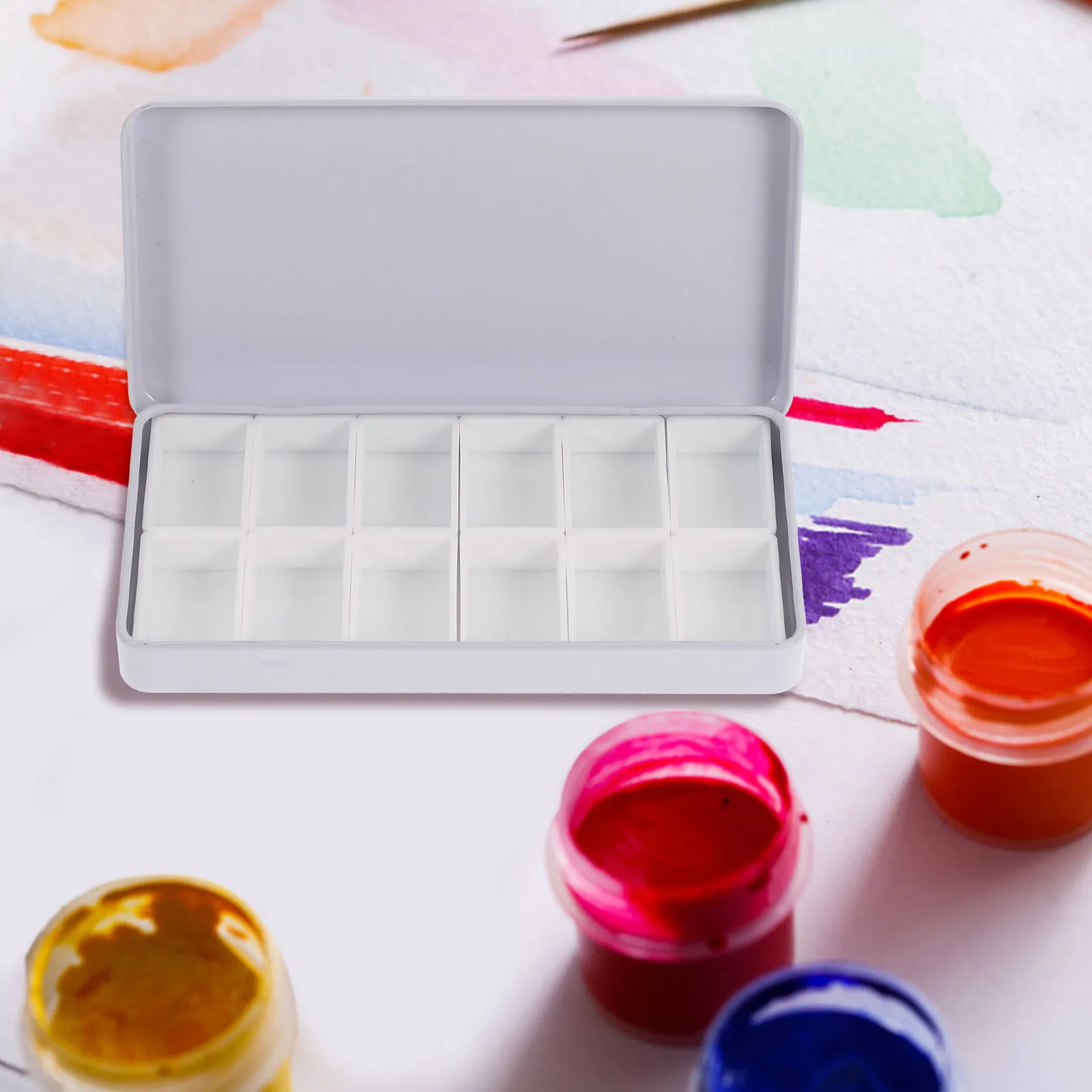 

1Set Empty Watercolor Tin Compact Paint Pan Set Rustproof Metal Box with Compartments for Acrylic Watercolor Storage on Go