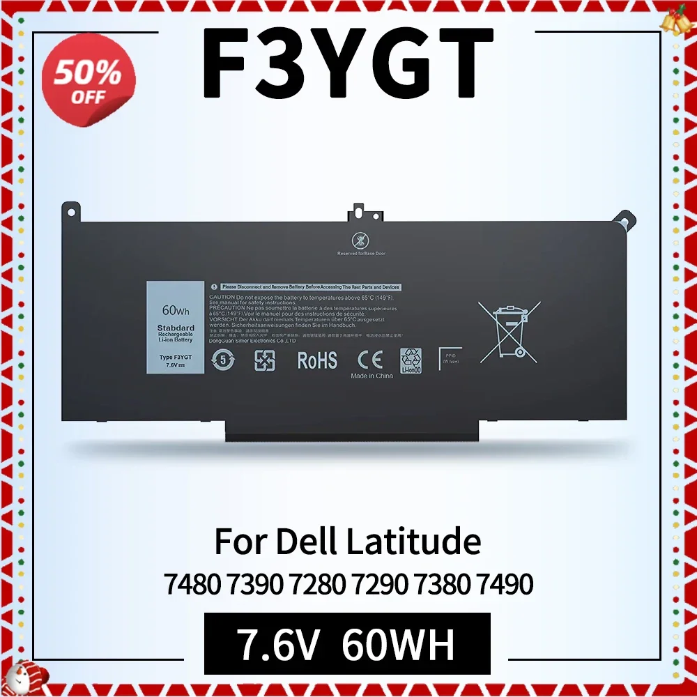 

60WH F3YGT 2X39G Laptop Battery for Dell Latitude 12 7480 7490 E7480 E7490 7000 7280 7290 13 7380 7390 P29S002 E7280 P73G001