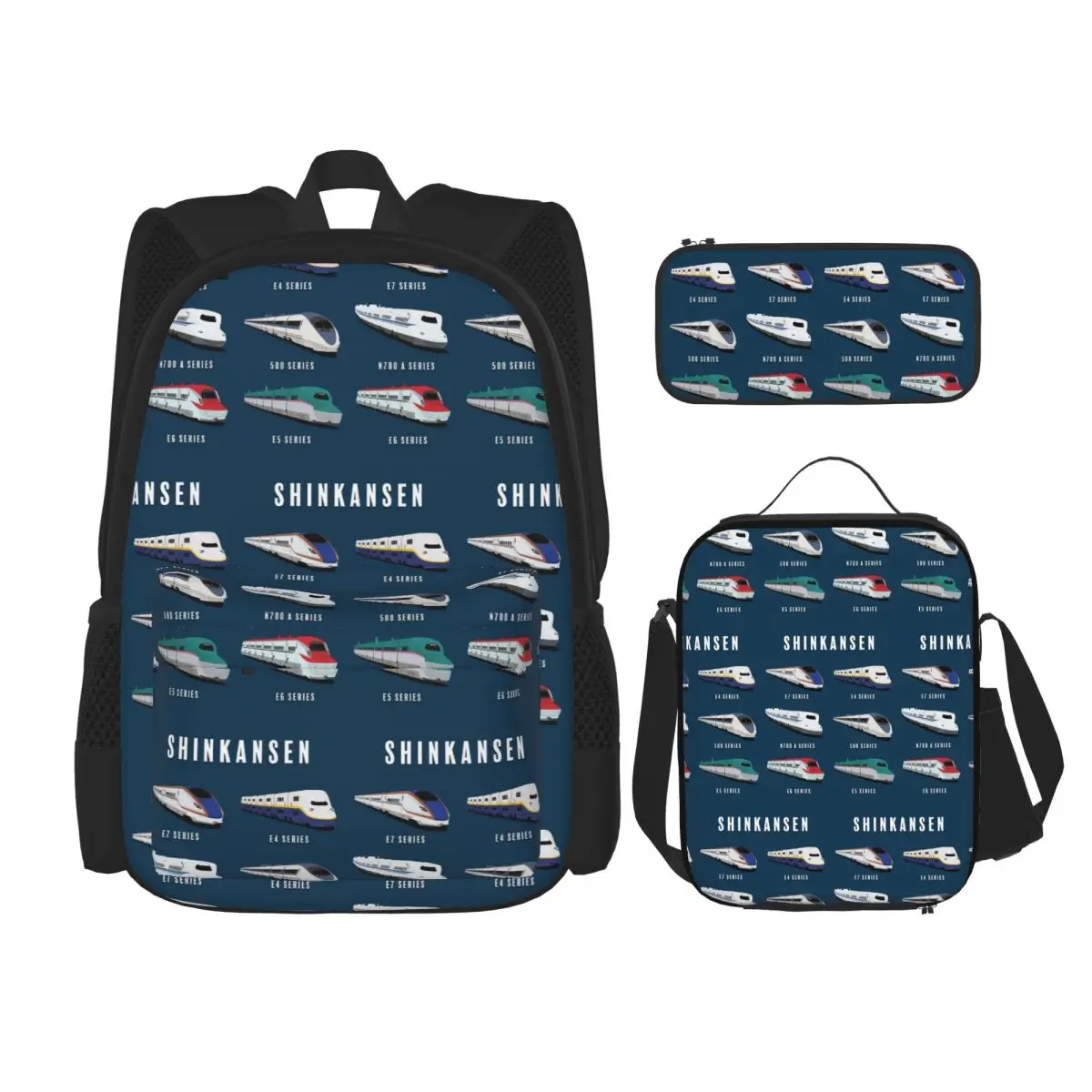 

Japanese Shinkansen Bullet Trains Backpacks Bookbag Students School Bags Kids Rucksack Lunch Bag Pen Bag Three-Piece Set