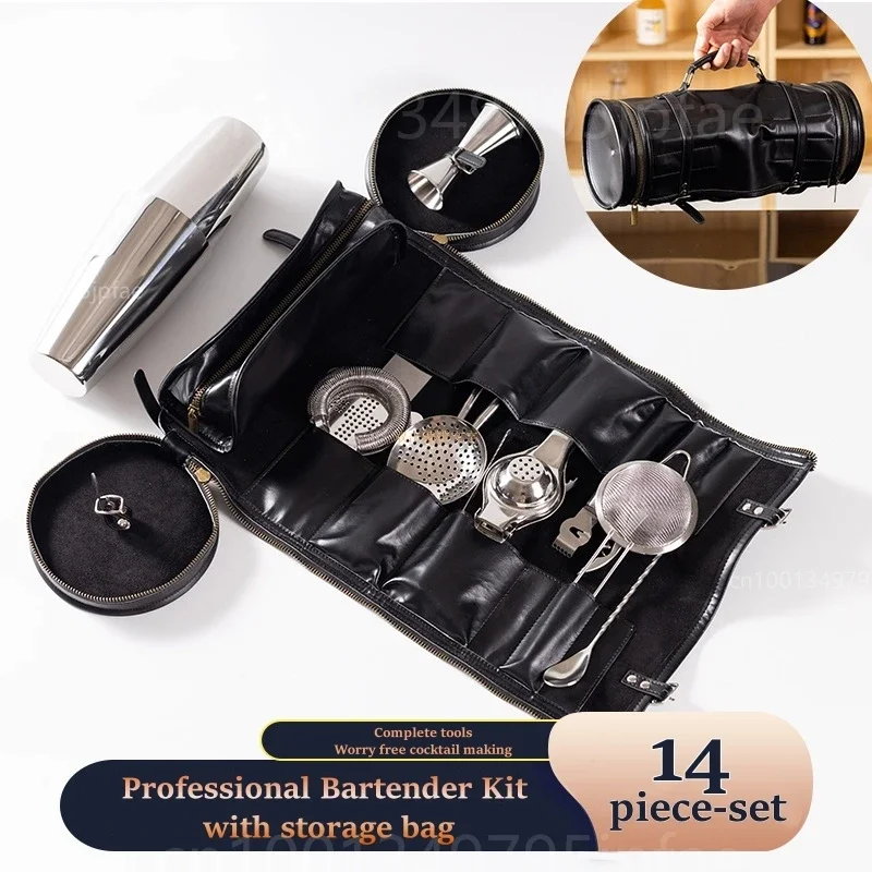 

Professional Bartender Kit Cocktail Shaker Set with Storage Bag Bar Tools for Home Party Mixed Drink Portable Bar Accessories