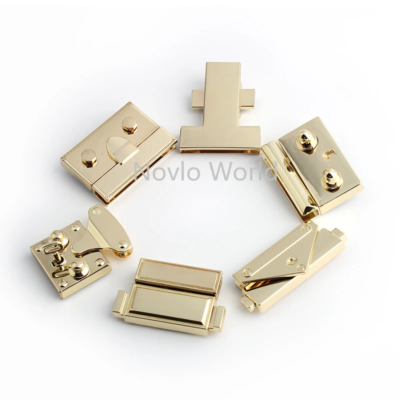 5-10-30sets 6 Size Light gold Durable And Variety Stylish Hardware Square Triangle Metal Snap Locks Press Lock For Bag