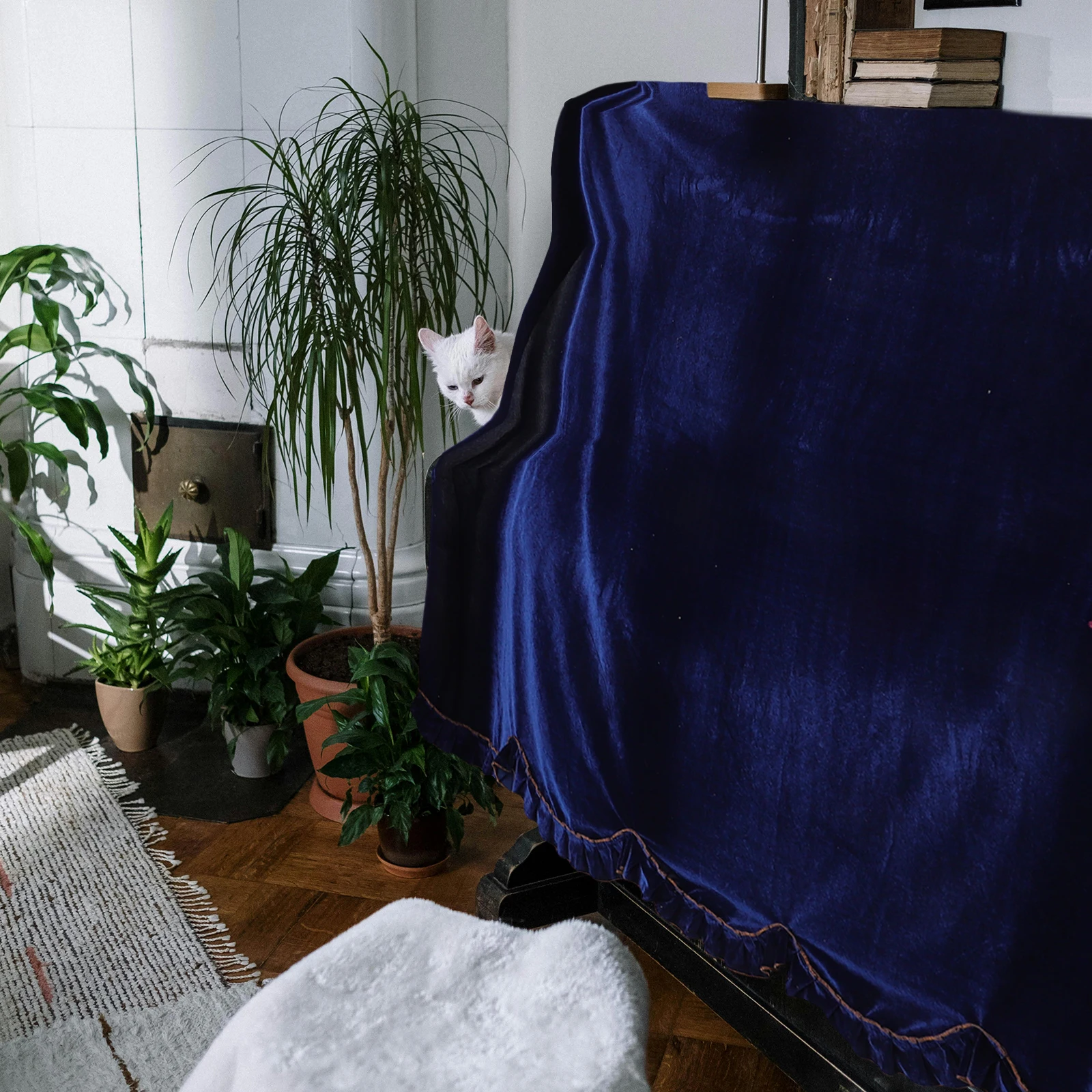 

Luxury Pleuche Cover Full Slipcover For Upright Vertical Piano Dustproof Protective Cloth Reusable Washable Fringe Lace