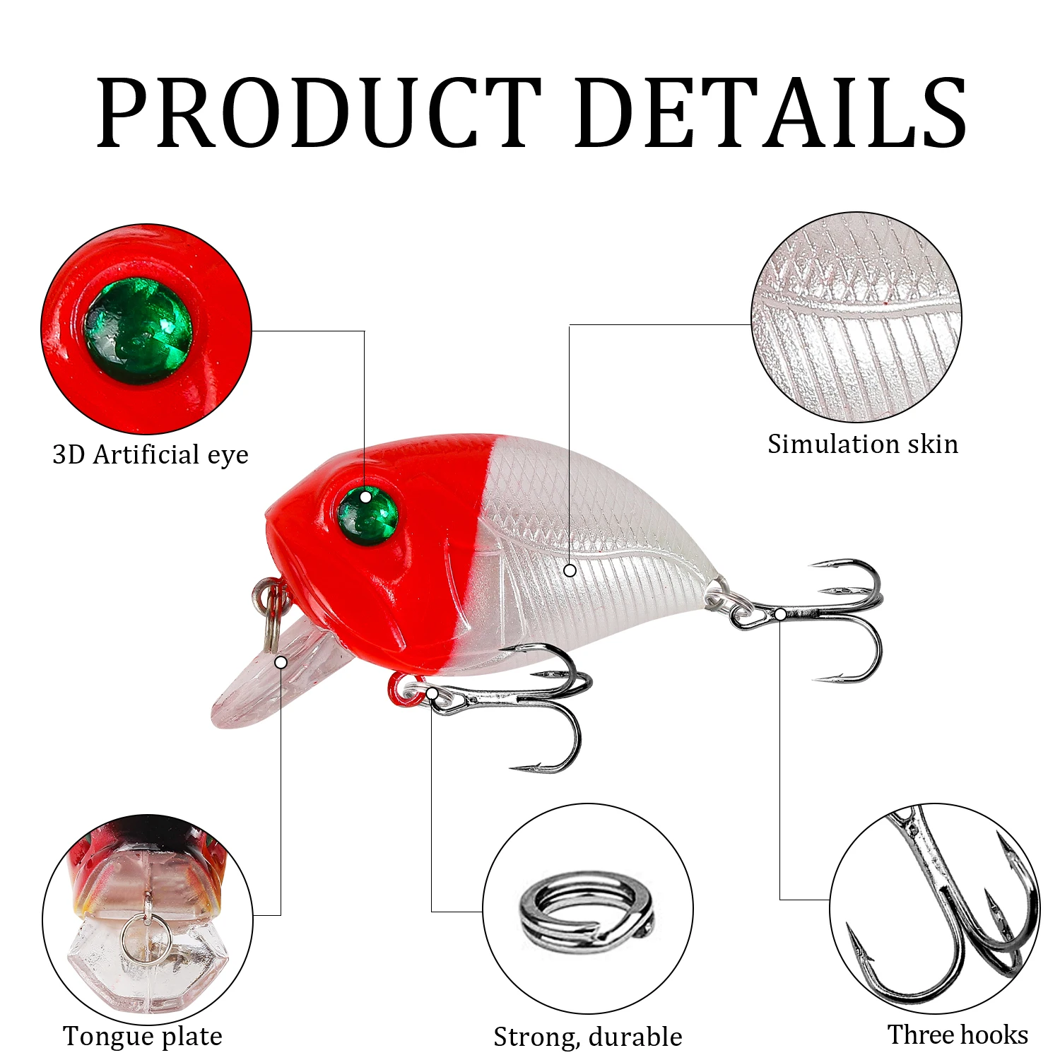Crankbait flotante - Lote de 5 senuelos 4,5 cm 8,1 g para lucio - imagen 3