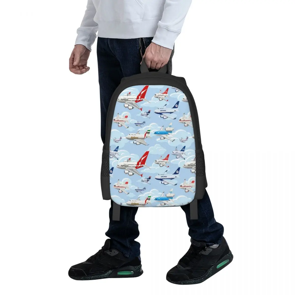 Cartoon-Rucksack mit nahtlosem Muster für kommerzielle Flugzeuge, für Studenten, Schultasche, Wandern, Reisen, Tagesrucksack für Büchertaschen, Umhängetaschen