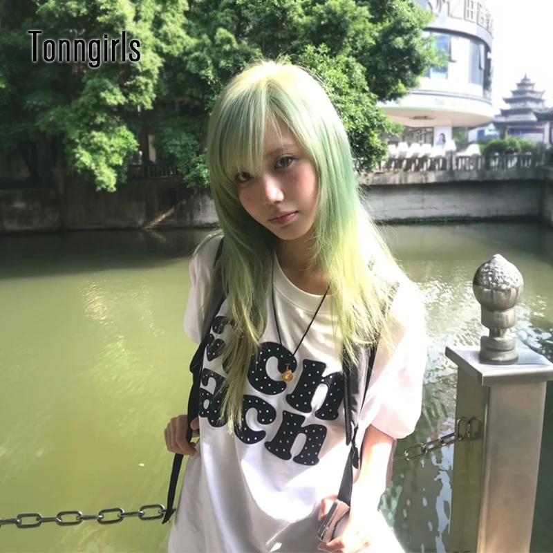 Tonngirls Y2k Retro Polka Dot Embroidered T Shirt Women Short Sleeve Vintage Tops Japanese 2000s Casual Loose Tshirts Streetwear