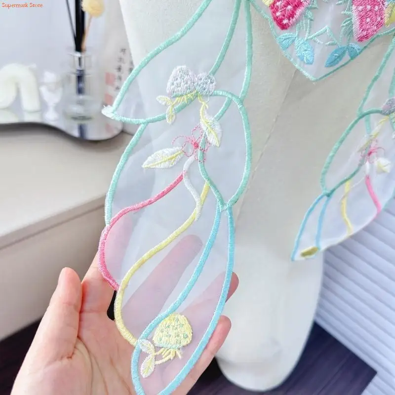 Q5WE False Collar Decorative Yunjian Embroidery Lace Studded Hanfu Detachable Collar