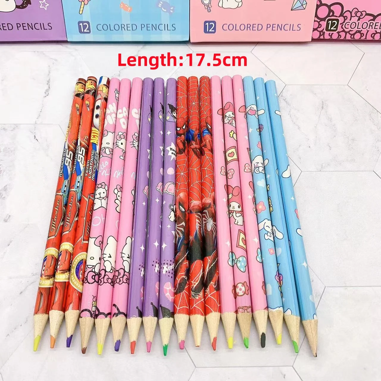 12Pcs Sanrio Kuromi Wood Colored Pencil Kawaii Anime Cartoon Hand Drawing Pencils For School Office Artist Painting Fine Arts