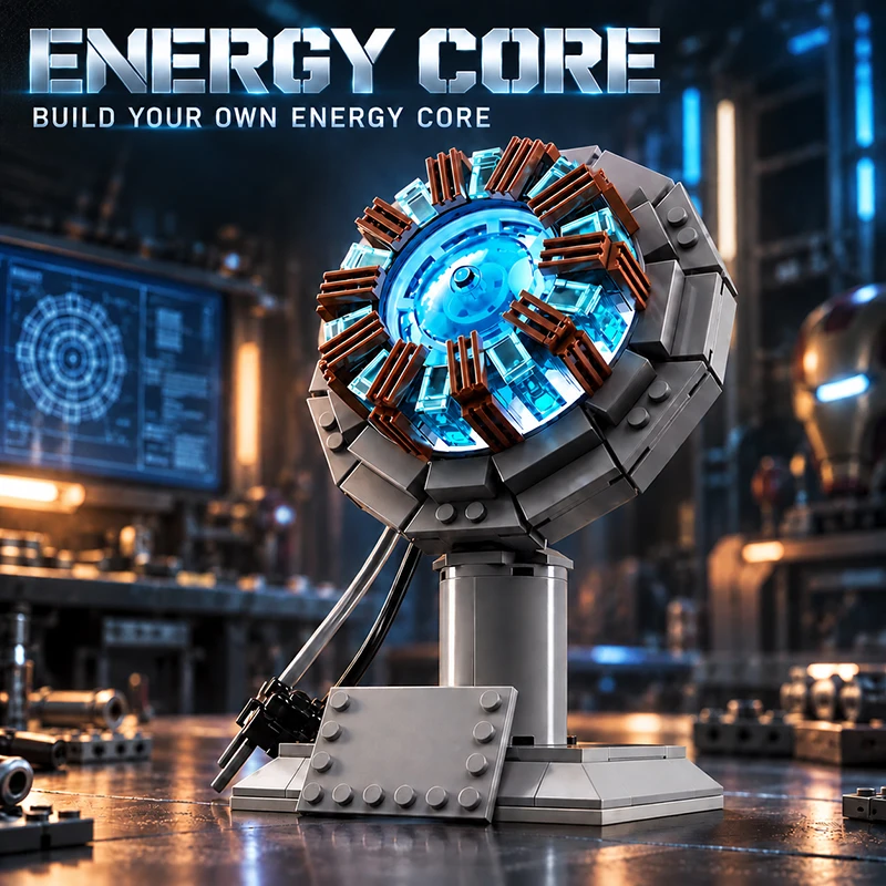 Superheroes MOC Building Blocks Sets Iron Mecha Core Reaction Furnace Bricks Creative Building Toys Room Ornaments Holiday Gifts