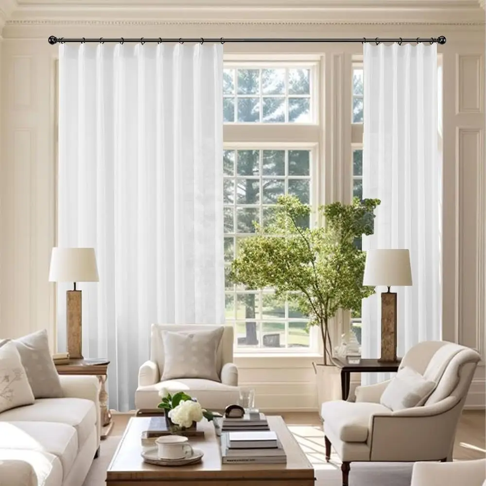 Rideaux de branche d'arbre à plis pincés, 132 blancs, pour grandes fenêtres, rideaux doux et verticaux (W42xL132, 2 panneaux)