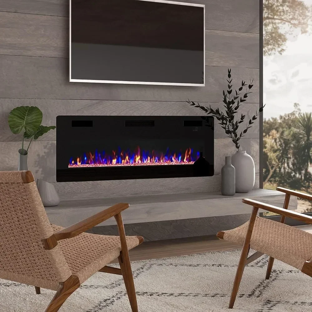 Electric Fireplace, 60 Inch Ultra-Thin Silence Linear Electric Fireplace, Recessed Wall Mounted Fireplace,12 Adjustable Flame