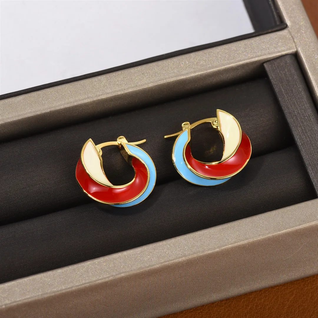 

Brass With 18K Small Size Color Mixed Twist Enemal Earring Women Jewelry Punk Designer Runway Rare Simply Gown Boho Japan Korean