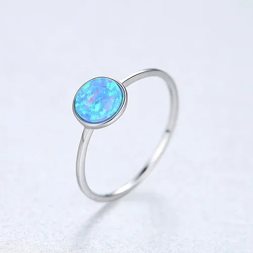 Versatile 925 Steriling silver Round Opal Stone Rings for Women Vintage Simple Ring Anniversary Wedding Gift Trendy Jewelry