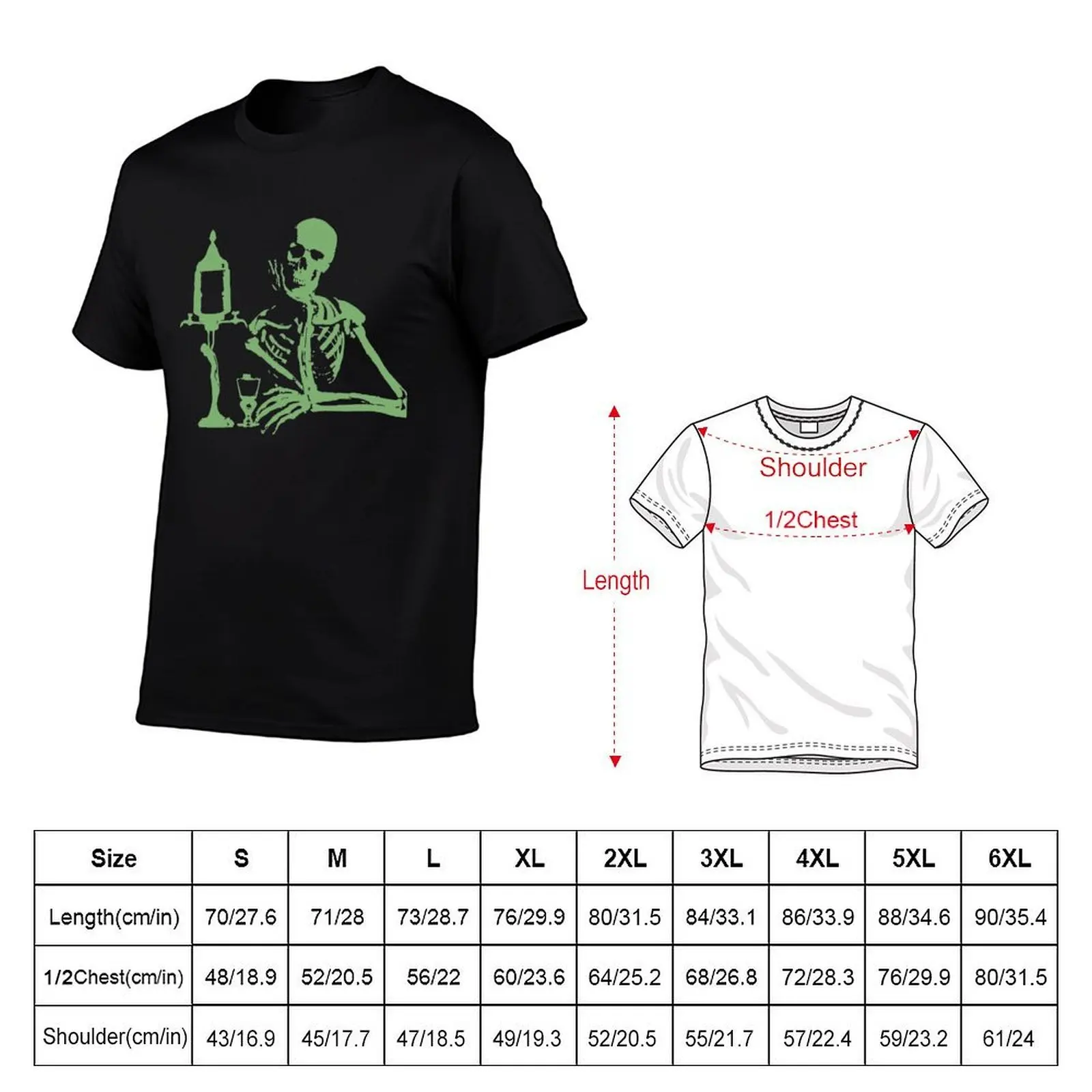 Absinthe Shirts Skeleton T-Shirt, Summer Casual Cotton Tee, Oversized Streetwear Tops, Vintage Graphic Print, Unisex Men Women