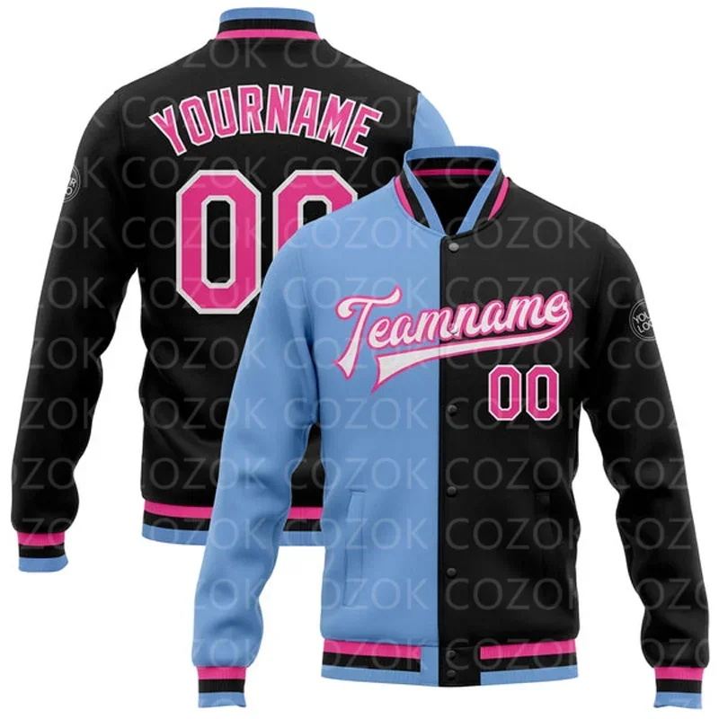 Custom Pink Mix 3D Printed Baseball Button Jacket Bomber Full-Snap Varsity Letterman Jacket