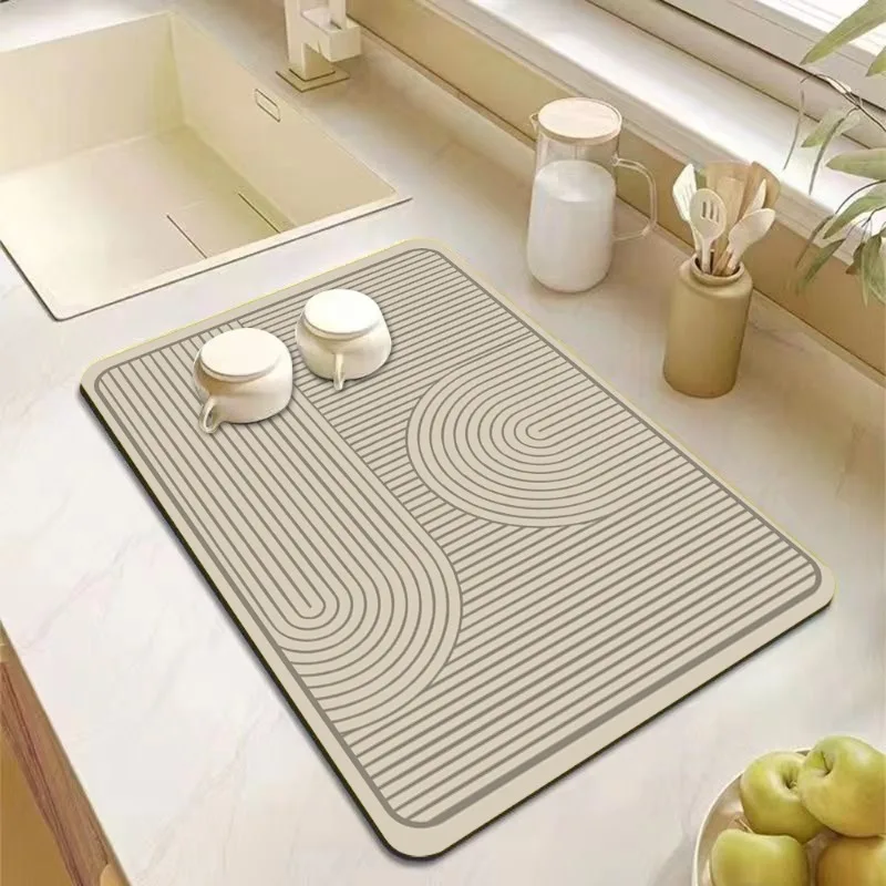Modern Minimalist Home Decor Kitchen Drain Mat Geometric Line Pattern Heat Resistant Countertop Protector for Coffee Station