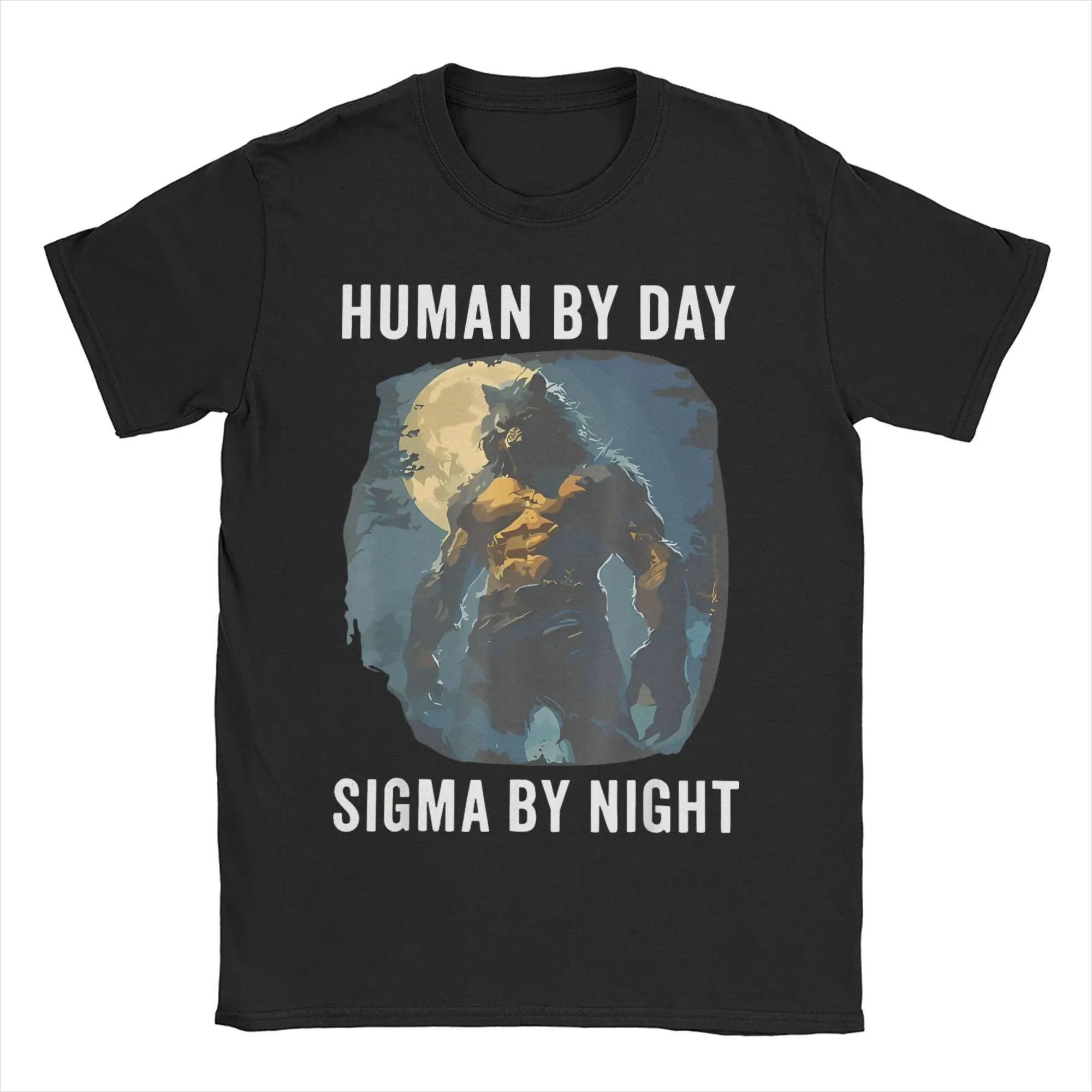 Human By Day Sigma By Night Funny Wolf Graphic Printed T Shirt Men Women  Cotton  Tee Shirt Clothing