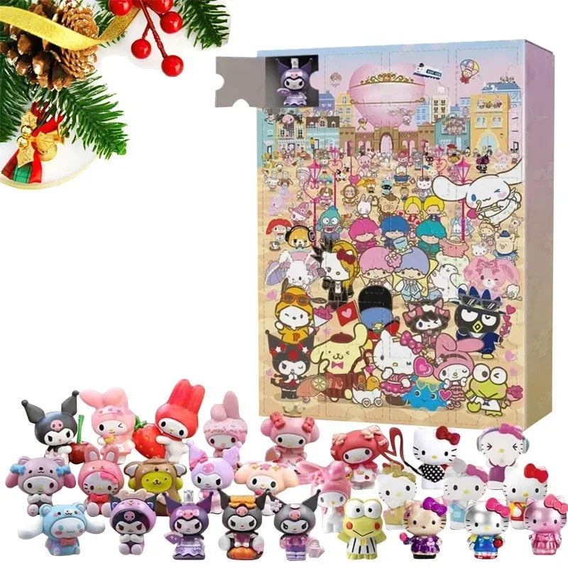 24PCS Sanrio Christmas Advent Calendar Hello Kitty Kuromi Lovely Small PVC Action Figure Countdown Toy Box Girls Birthday Gift