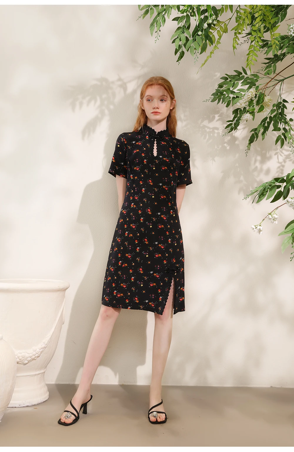 Vogelboom, 100% Echte Zijden Jurken, Vrouwen Korte Mouw Schuine Cutting, Chinese Vintage Cheongsam, 2024 Zomer Herfst Nieuwe D47143qm