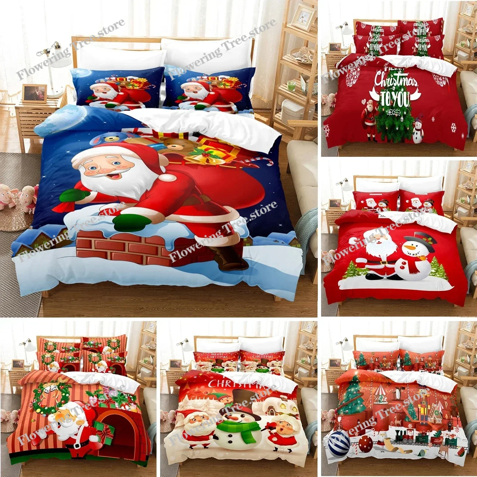 

Christmas Bedding Set Polyester Duvet Cover Quilt Comforter Pillow Case 3D Red Double Full King Queen Twin Single Bedroom