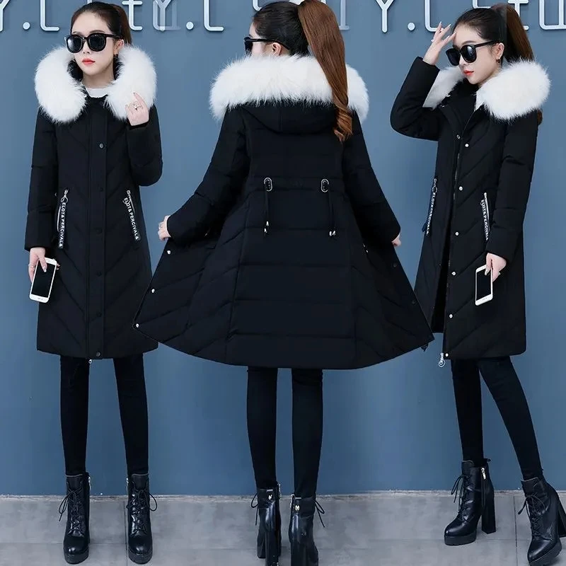 Down Cotton Jacket Women 2022 Winter New Korean Versatile Casual Padded Coat Female Large Size Fur Collar Hooded Thick Parkas