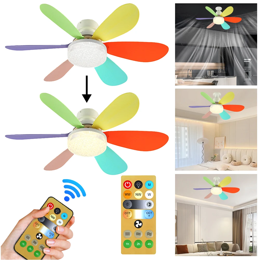 E26/E27 Base Ceiling Fan Light 30W Modern Ceiling Fanlight 3 Fan Speeds Chandelier Ceiling Fan Dimmable for Home Offices Bedroom