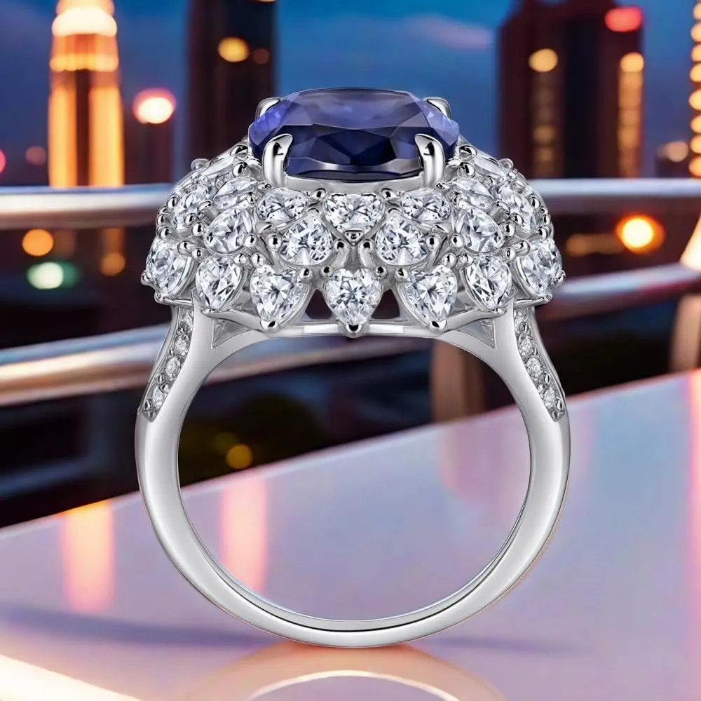 S925 الفضة 6CT مقلد الياقوت حجر وعد الزفاف المشاركة الذكرى عيد ميلاد الدائري للنساء كهدايا مجوهرات