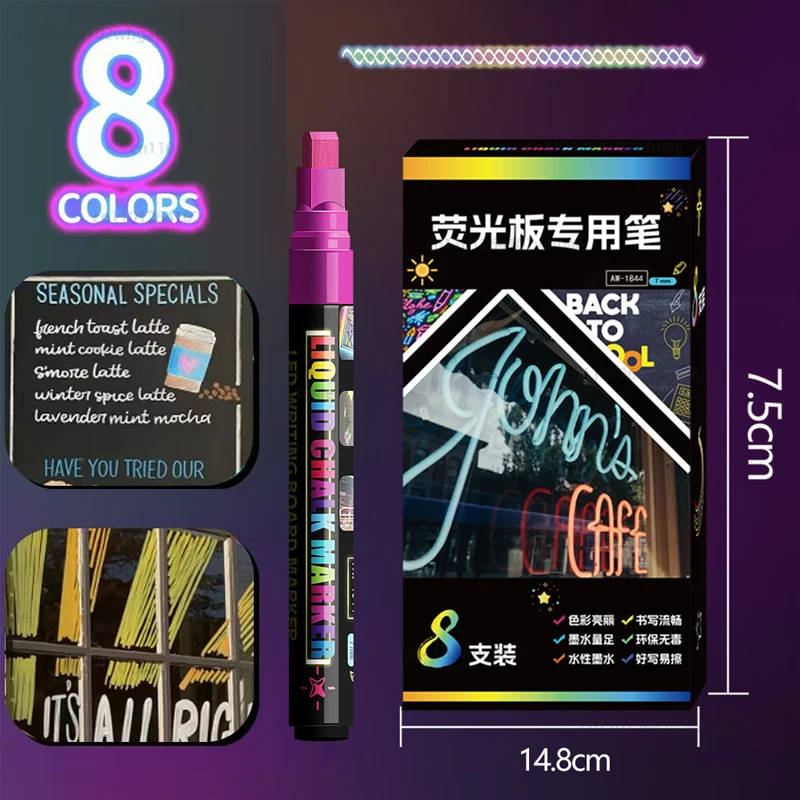 Vloeibare krijtstift, uitwisbare LED markeerstift, fluorescerende marker, geschikt voor schoolbord, glas, raam, schilderen, reclame, krijt