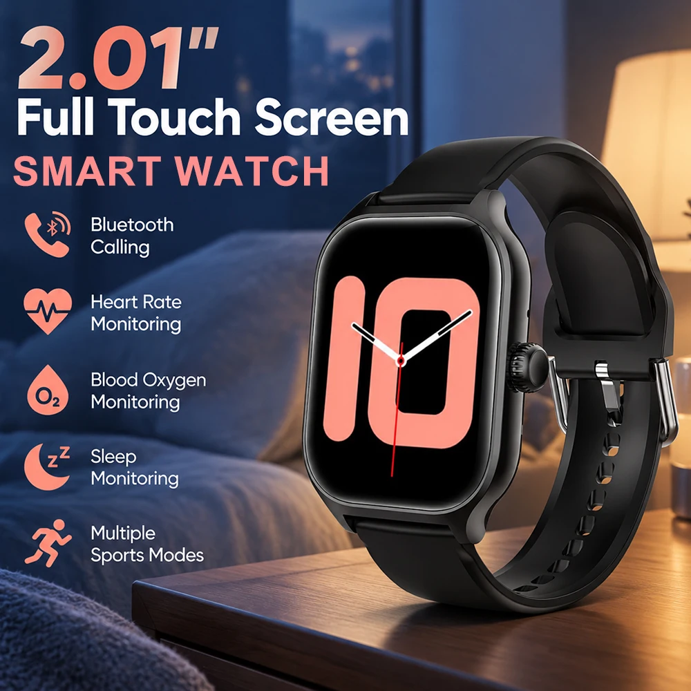 Health Wellness Bracelet - 2026年型 新型スマートウォッチ。2.01インチの画面、Bluetooth通話機能、フィットネス追跡機能、心拍数モニタリング、睡眠モニタリング機能を搭載。男性・女性向け。モデル番号：H10。