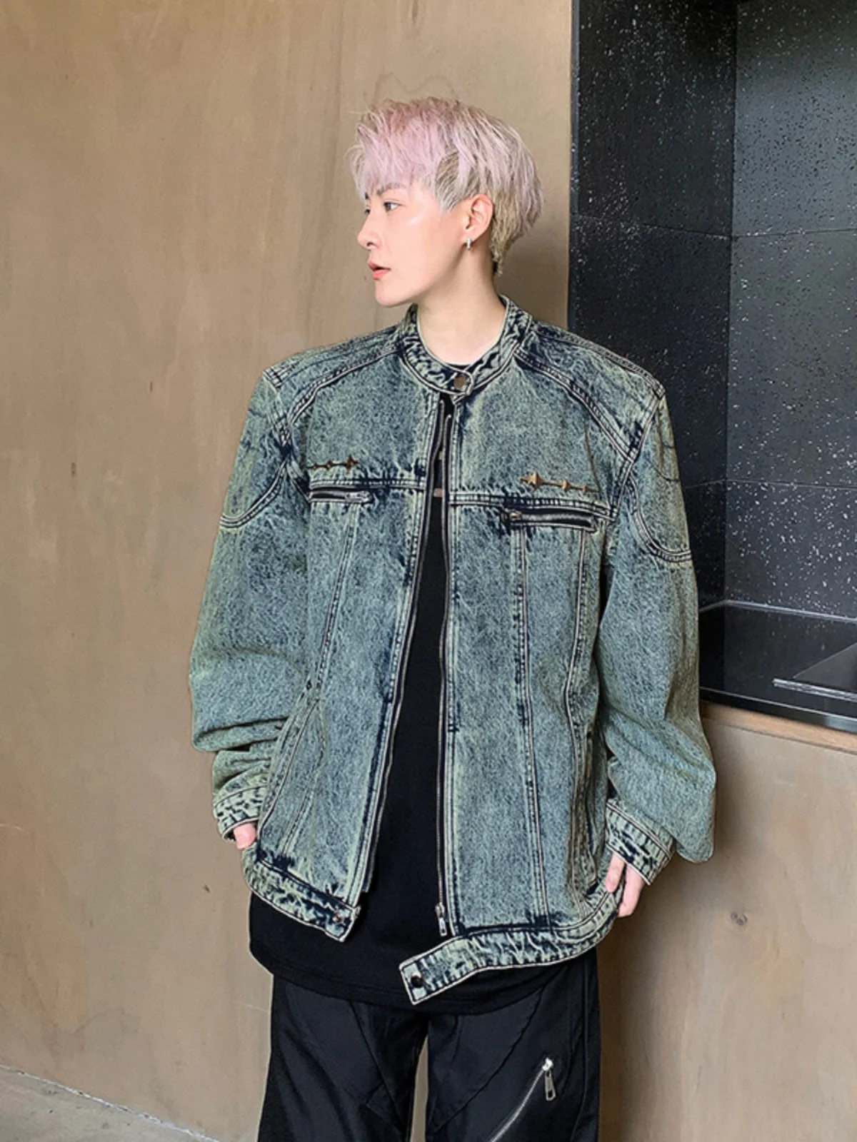 

Ретро джинсовая куртка с подплечниками для мужчин, весна-осень, свободный крой, в американском стиле, модная рабочая одежда, молодежная, активная, стильная