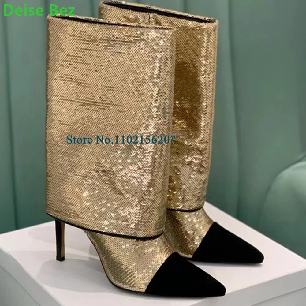 

Bling Mixed Color Thin High Heel Boots For Female Women 2024 New Slip-on Mid-calf Handamade Pointed Toe Fashion Runway Foot Wear