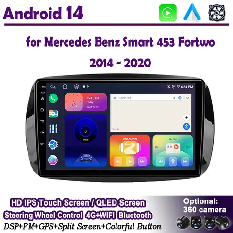 메르세데스 벤츠 스마트 453 Fortwo 2014 - 2020 용 Carplay 차량용 라디오 Android 14 Autoradio 멀티미디어 플레이어 QLED DSP 스테레오 헤드 유닛