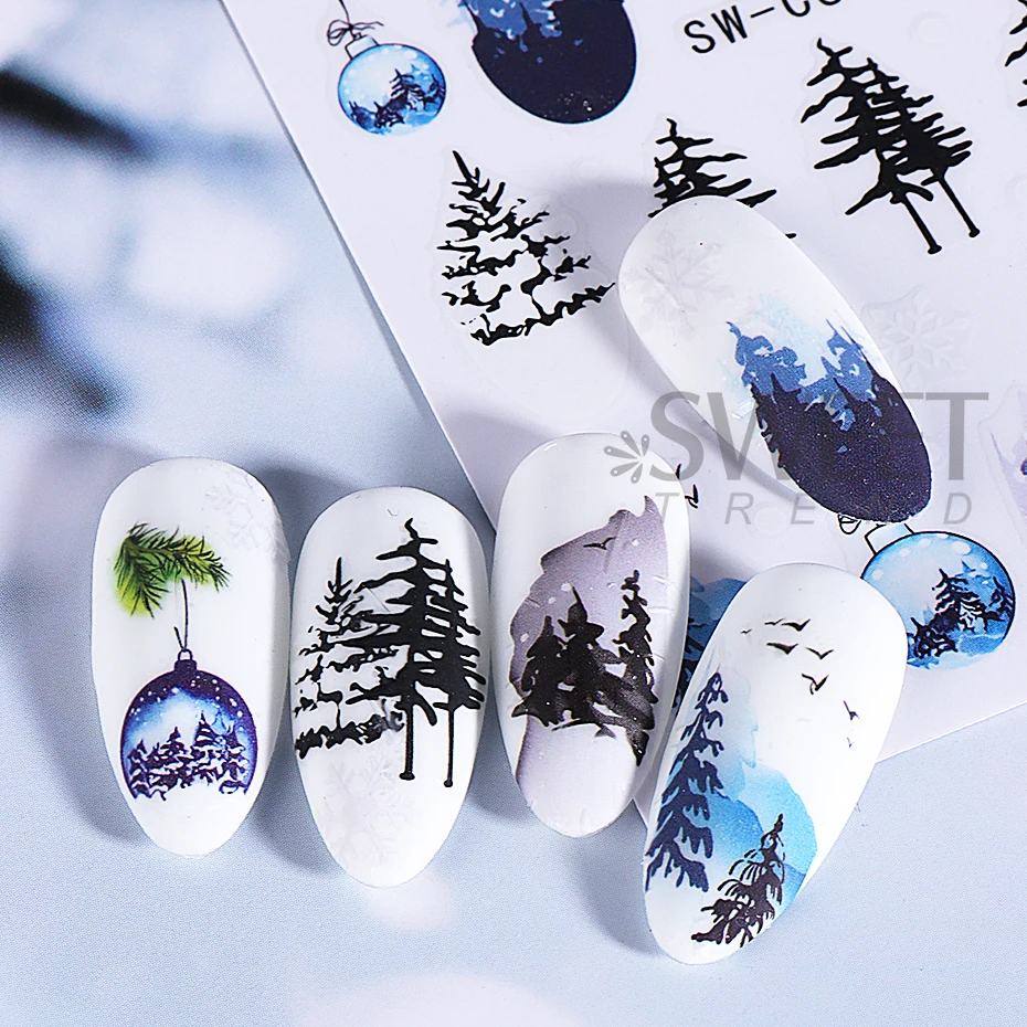 3D Christmas Nail Art Stickers Cute Cartoon Snowman Decals Reindeer Snowflake Lamp Ball Sliders Holiday DIY Manicure Decorations